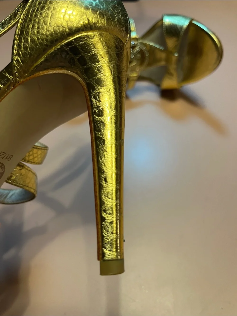 MIchael Kors Gold snakeskin print Metallic Strappy High Heels - Picture 5 of 13